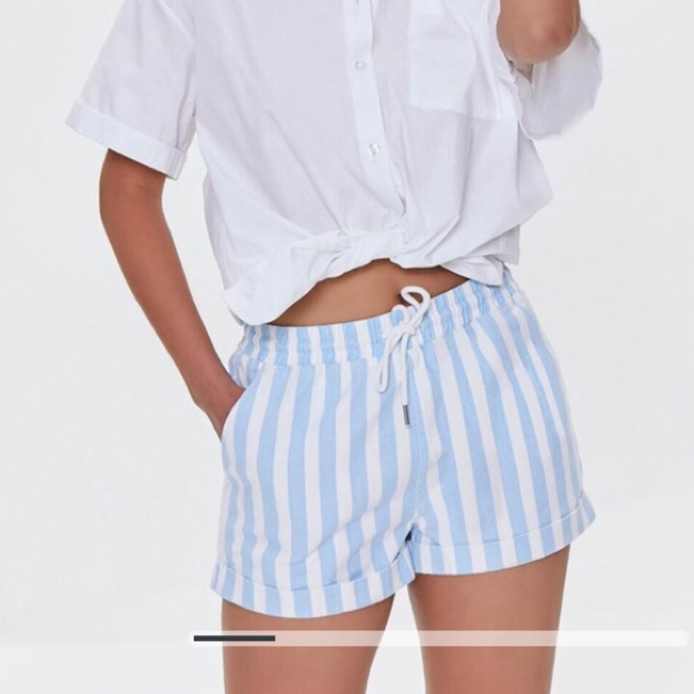 Forever 21 Striped Drawstring Twill Shorts